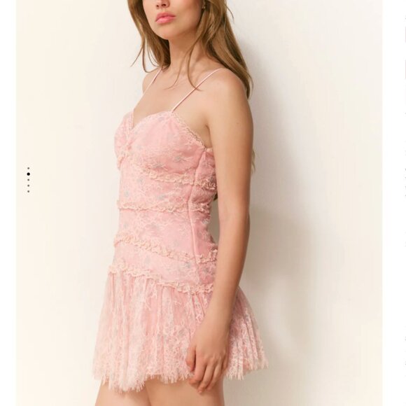 LoveShackFancy Galilea Chantilly Lace Mini Dress  $495.00 2 - Picture 3 of 11